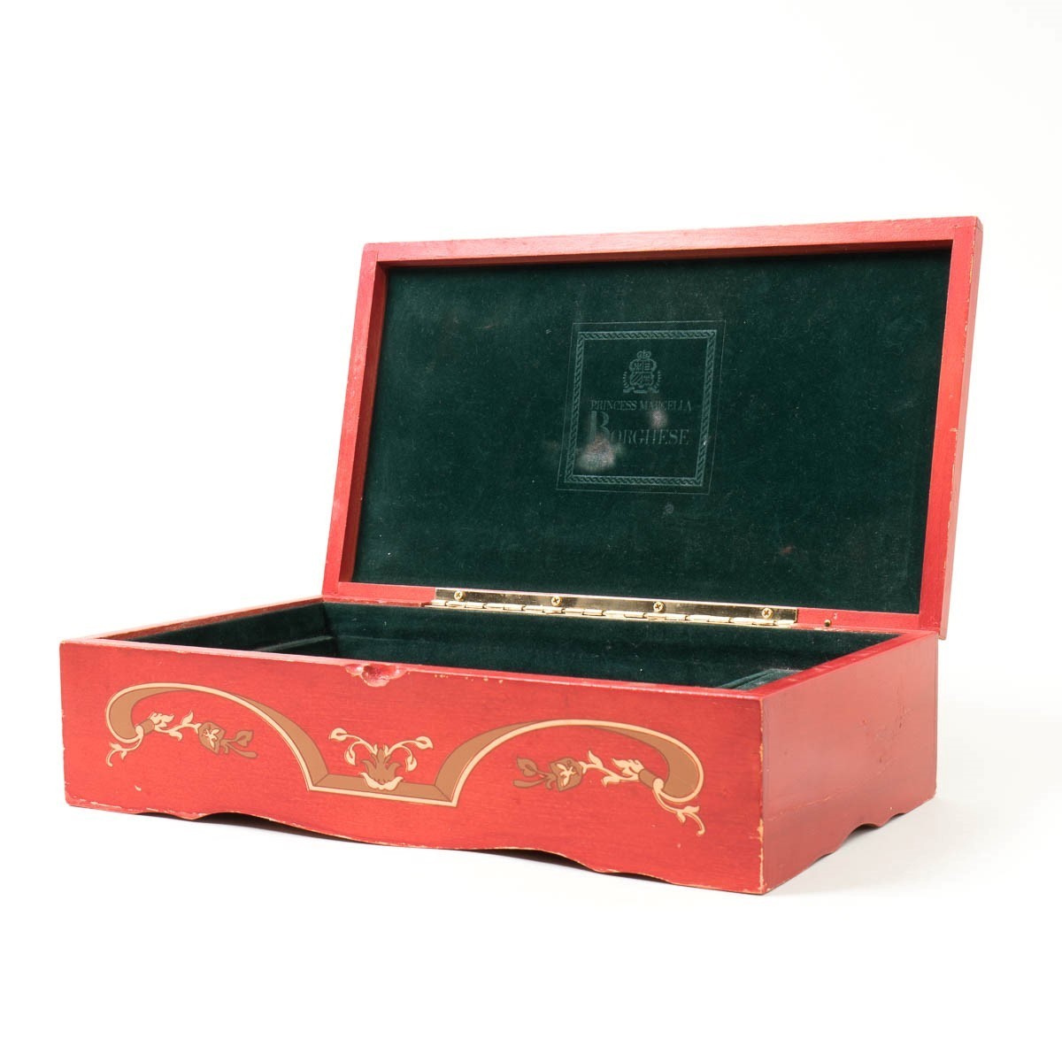 Vtg Princess Marcella Borghese Music Jewelry Trinket Wood Box Red 12