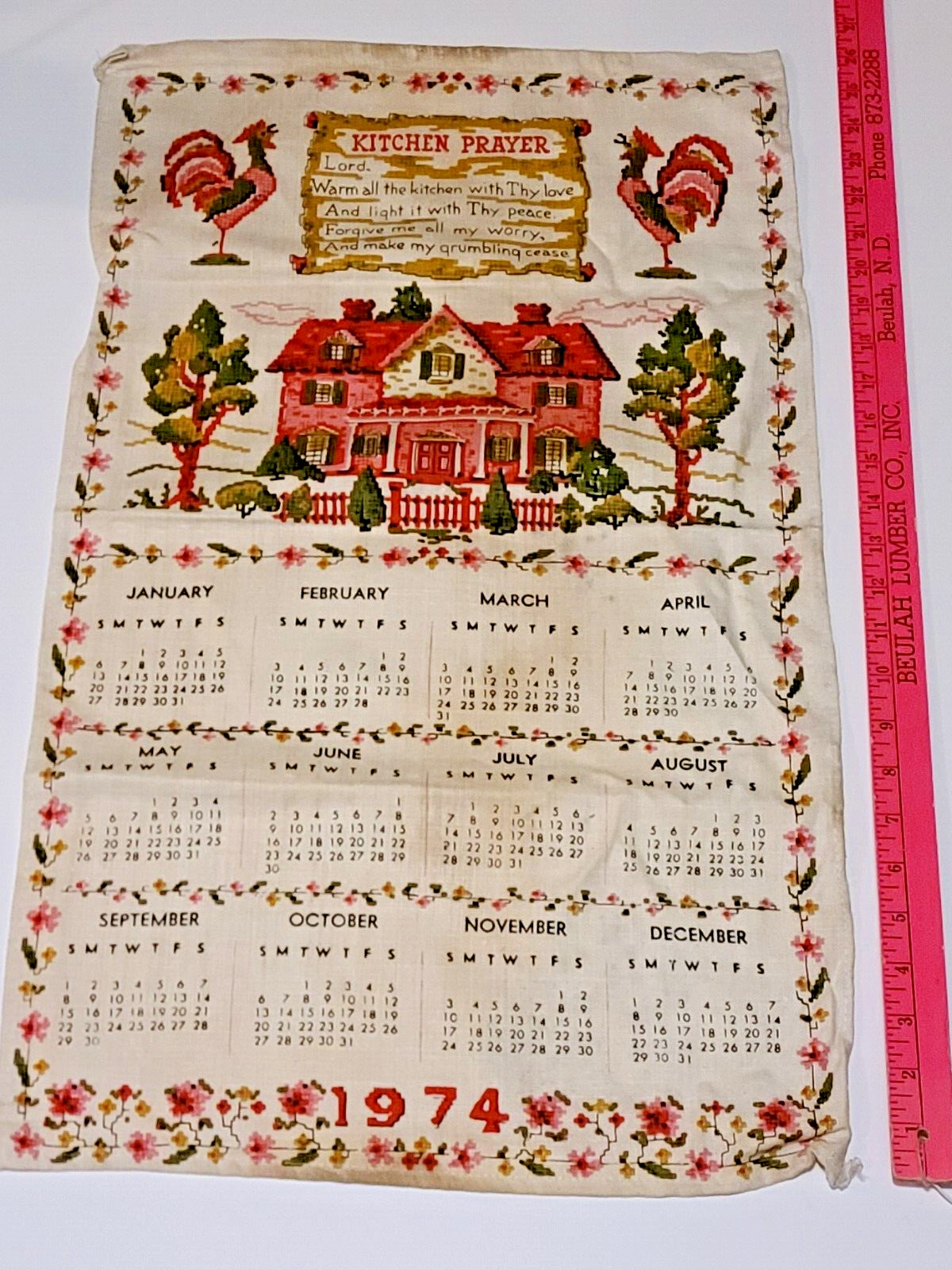 1974 Tea Towel Cloth Calendar - House & Kitchen Prayer