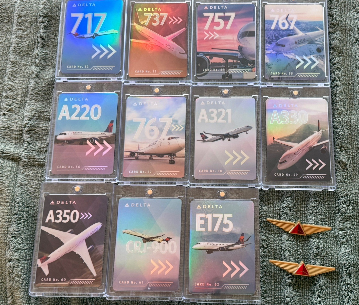 Delta Airline-Pilot Trading Cards-Set Of 11 released in 2022, plus  2 wings 