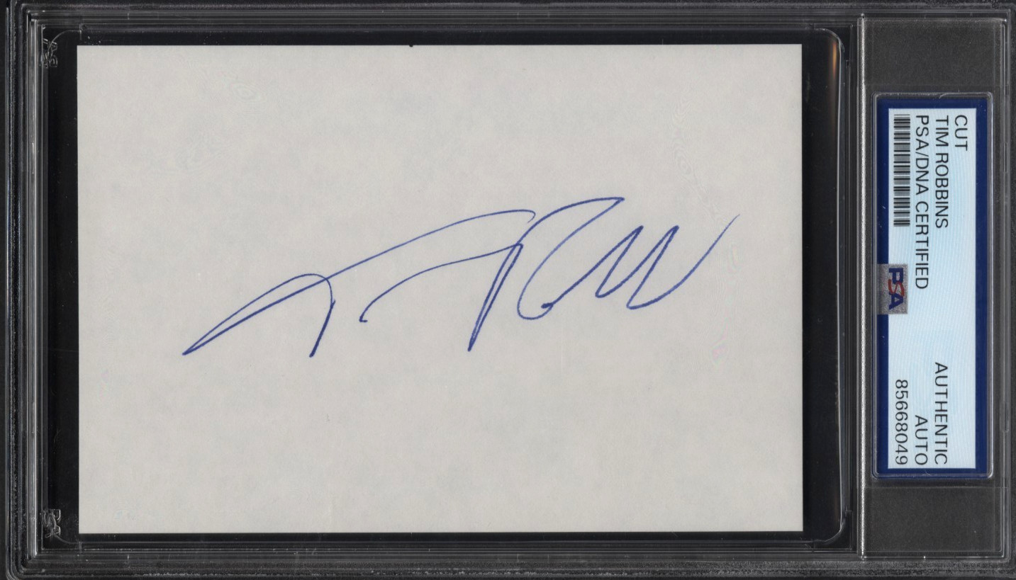 TIM ROBBINS Actor SHAWSHANK REDEMPTION Signed Autograph Cut 3.5 x 5 PSA