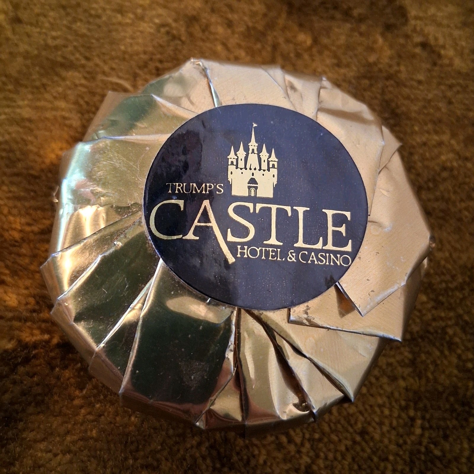 Vintage Trump\'s Castle Hotel And Casino Soap Round Travel Size Gold Wrapper Vintage Trump\'s Castle Hotel And Casino Soap Round Travel Size Gold Wrapper