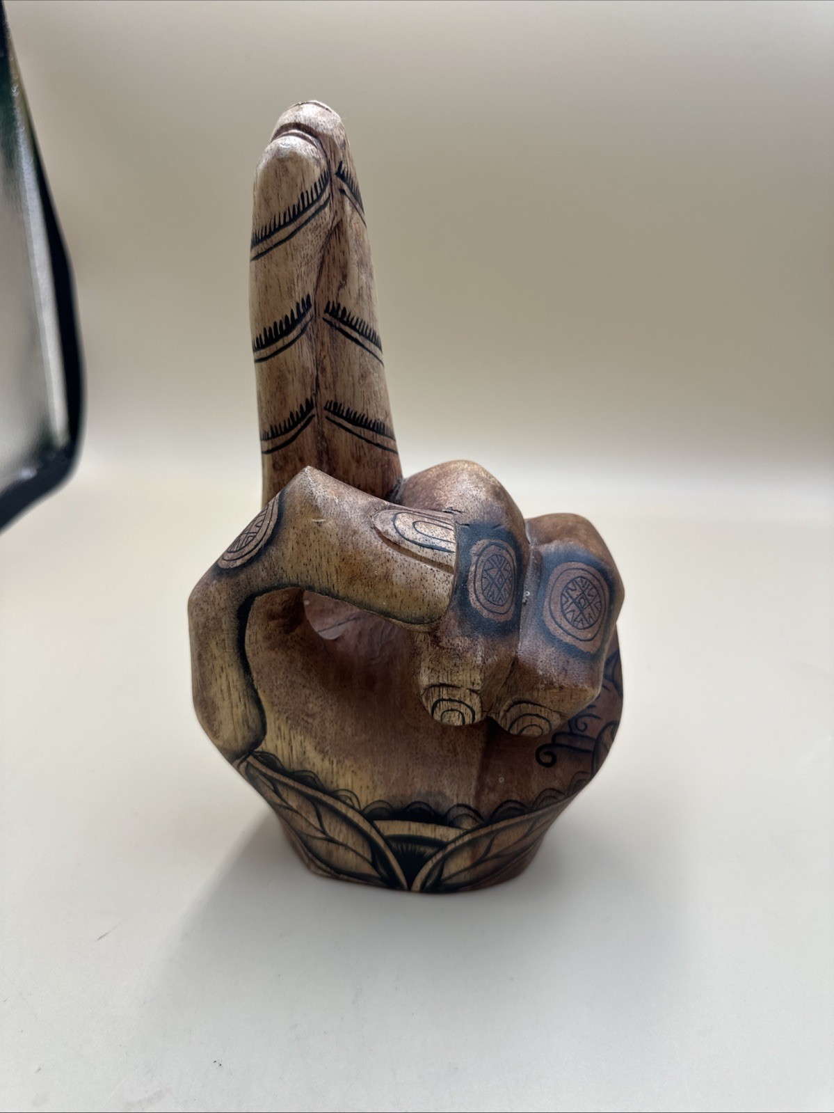 #A15 HAND CARVED WOODEN Hand Fingers Crossed Indonesia