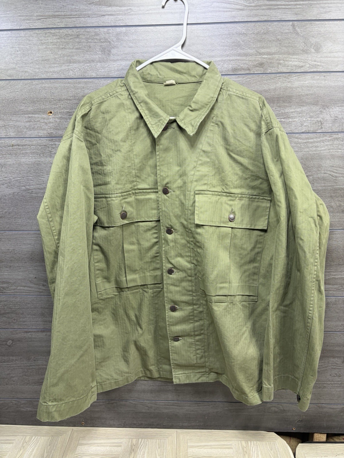 HBT Jacket Coat Men Large M-43 Green 13 Star Buttons Sturm Modern Striped