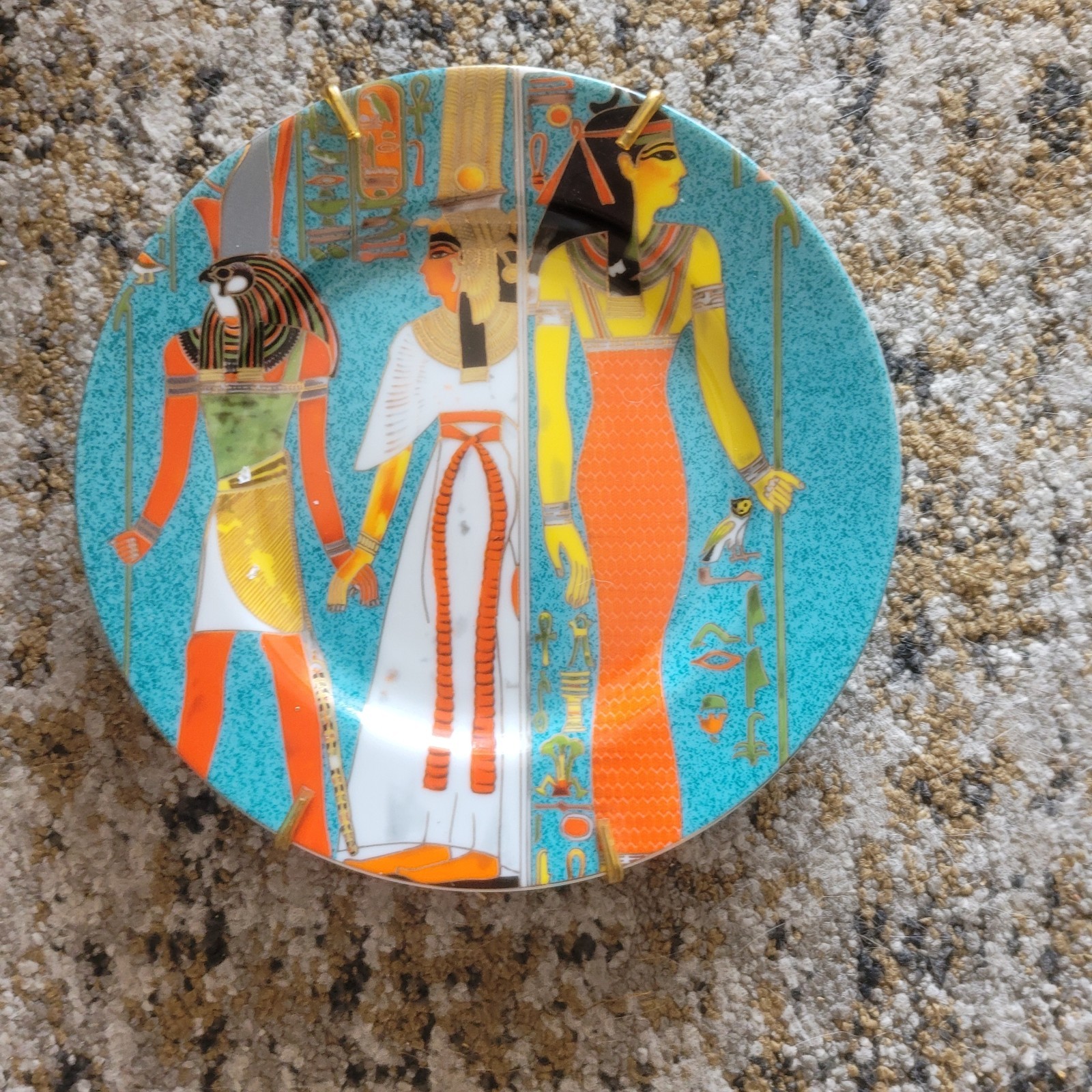 Vintage Fine Royal Porcelain Sculpture Plate Ancient Egyptian Horus Nefertari