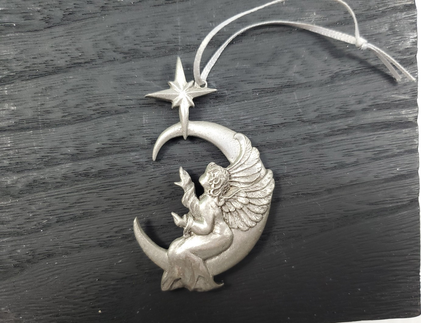 Rawcliffe Pewter Angel Crescent Moon Under Christmas Star Ornament 1995