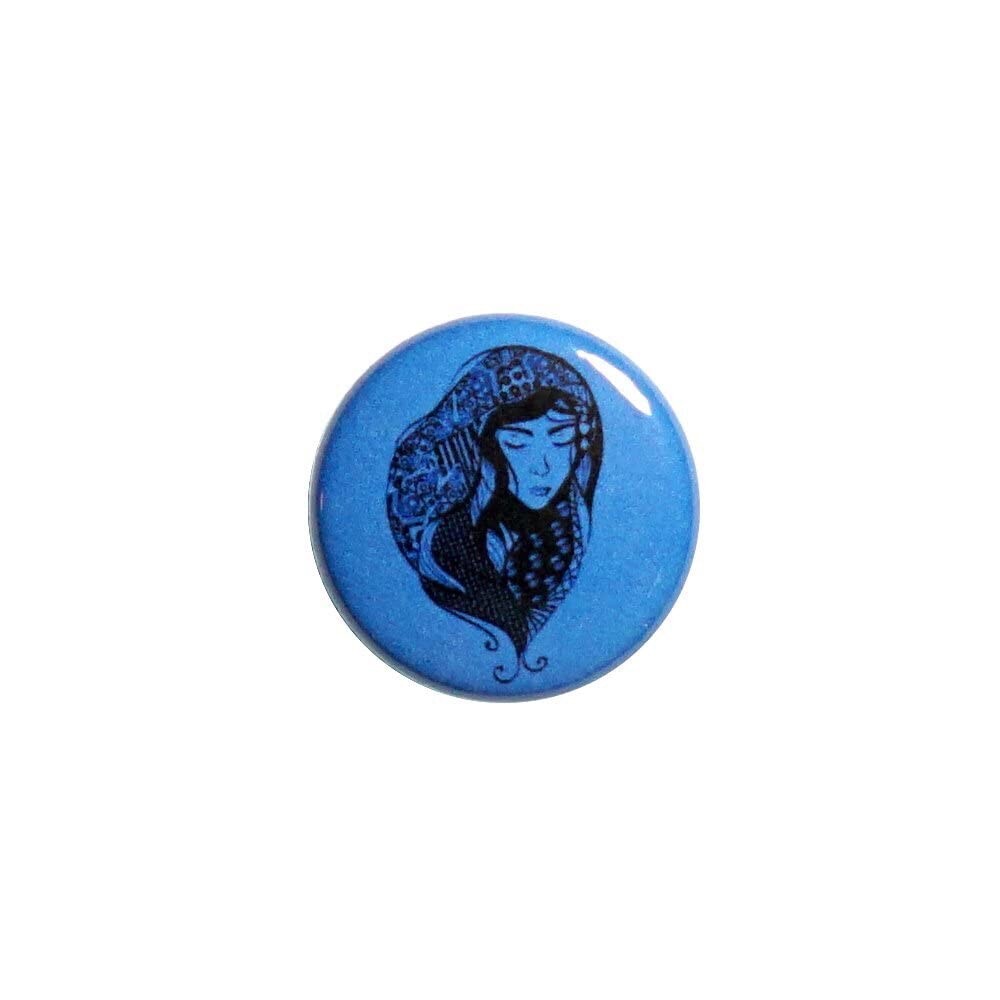 Pretty Bohemian Gypsy Button Pin Woman With Head Scarf Backpack Pin 1