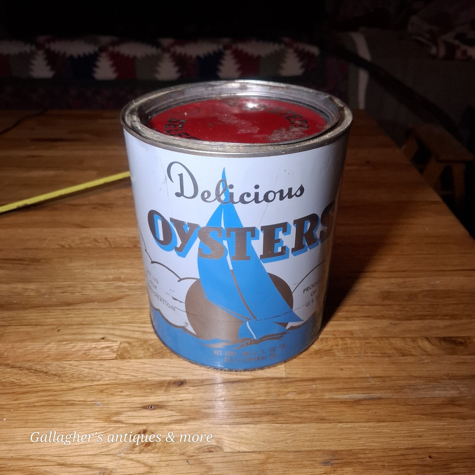  Vintage Delicious Oysters Brand 1 Gallon Tin Can Clean with lid