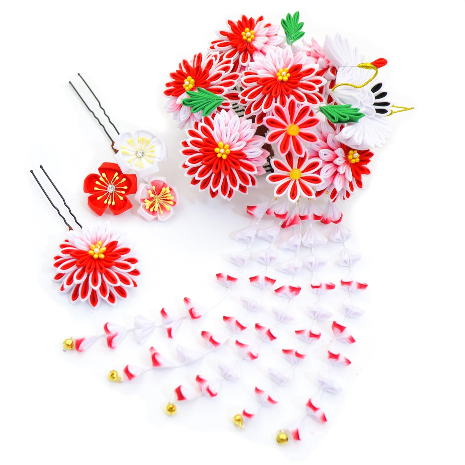 JZOON Hair Ornament Accessory Silk Tassel Crane Chrysanthemum 3-Piece Set Japan