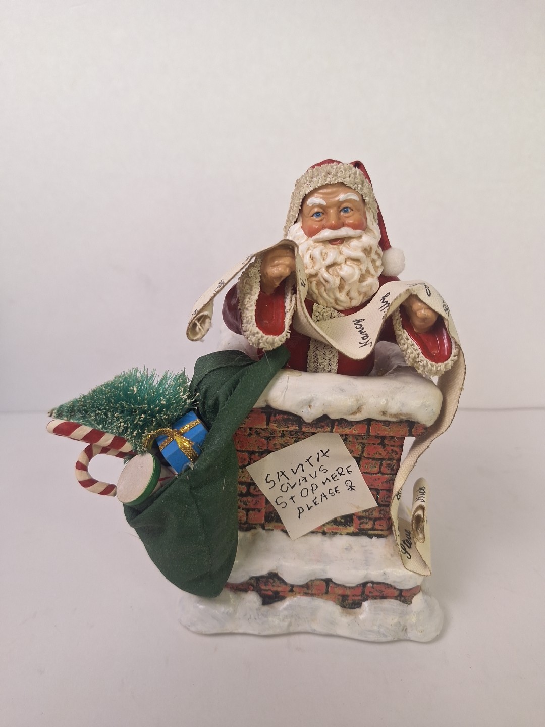 VTG Possible Dreams Clothtique Santa In Chimney With List Santa Stop Here Please