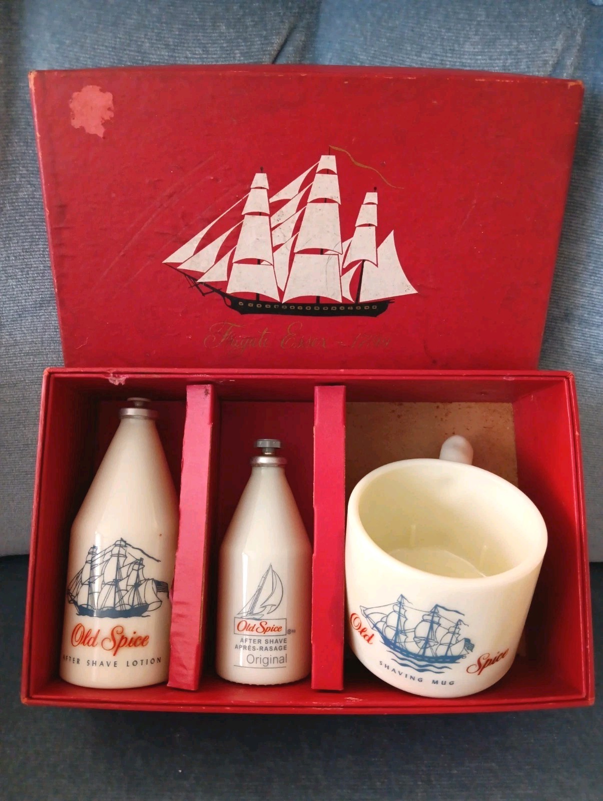 Vtg Rare 1950\'s Old Spice #376 Frigate Essex 1799 Men Gift Set of 3 Shulton INC 