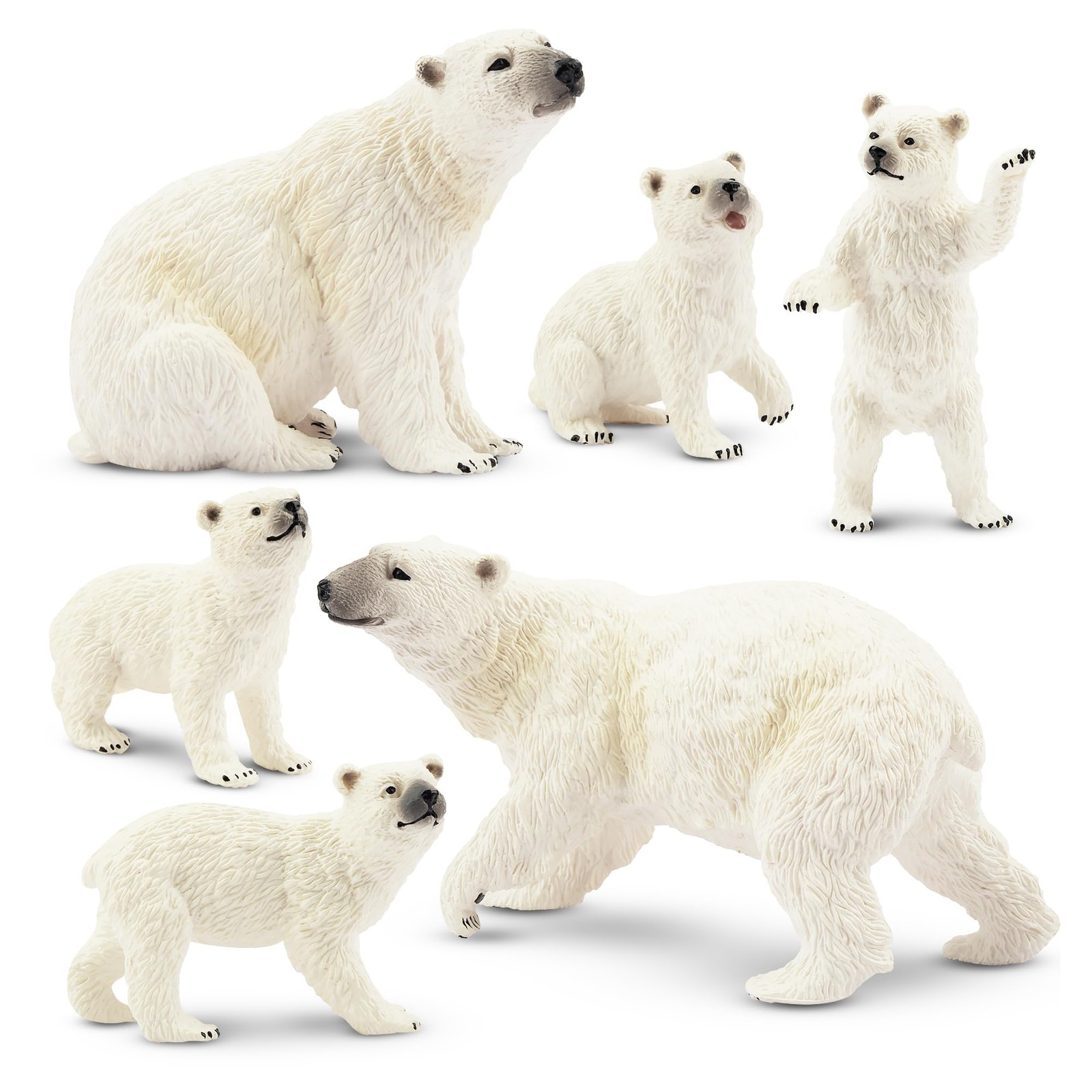 Toymany 6PCS Polar Bear Figurines Toy with Polar Bear Cub, 2-4