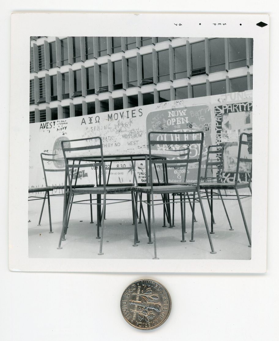 Vintage 1960\'s photo / Weird GRAFITTI Outside Movie House - Hippie Slogans PARTY
