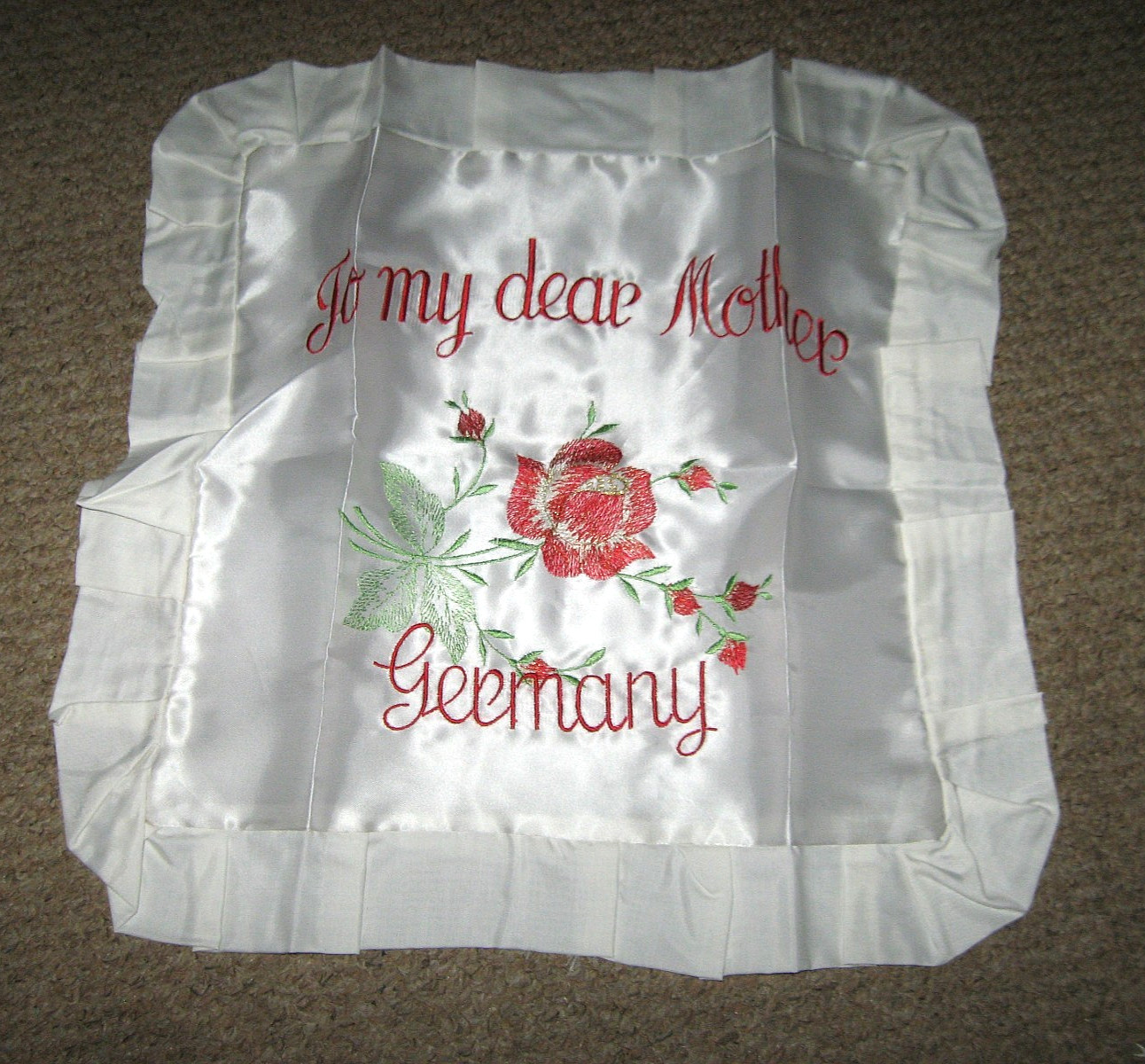 Sweetheart Pillow Cover Germany To My Dear Mother Embroidered