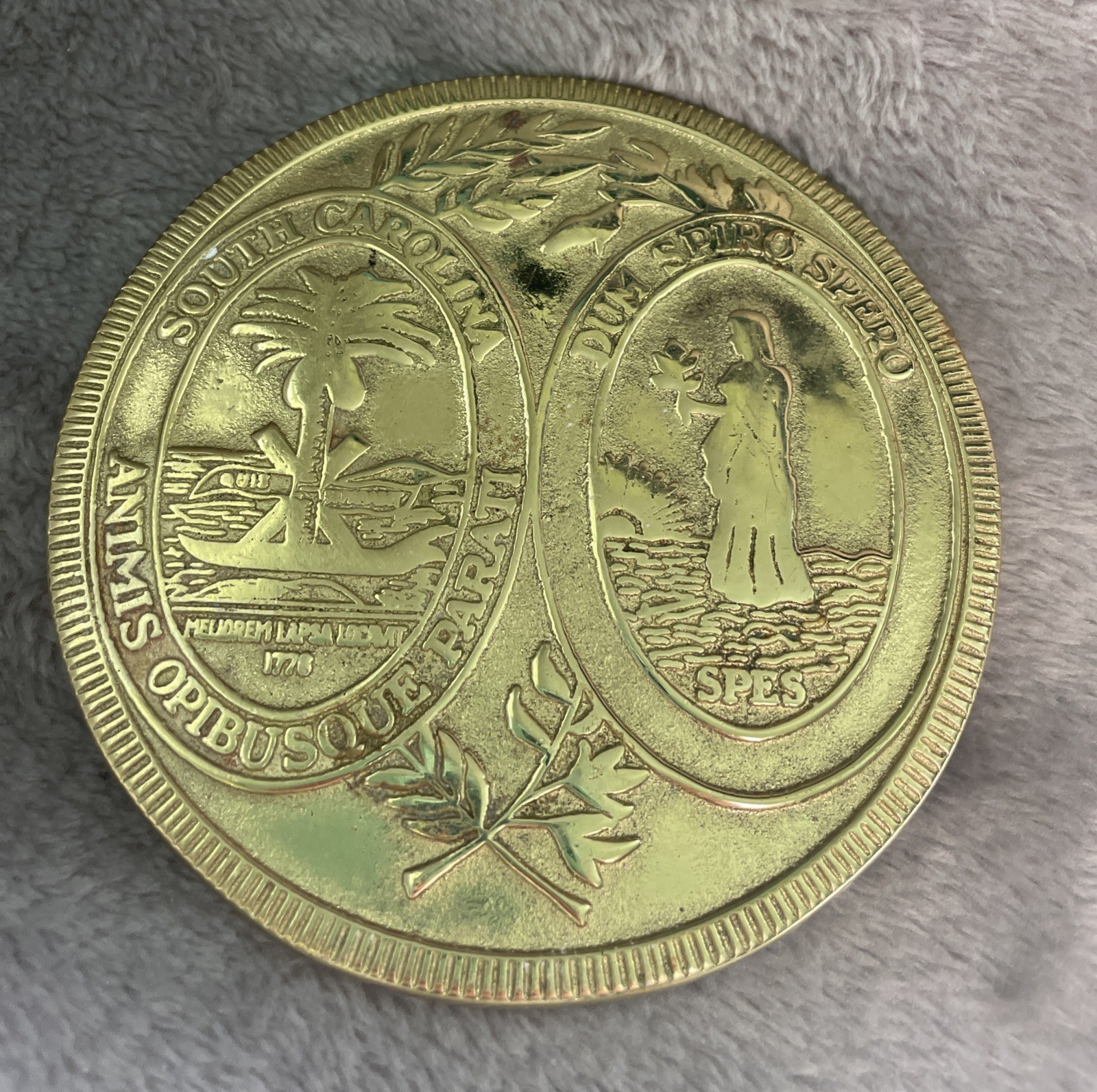 Vintage Virginia Metalcrafters South Carolina State Seal Trivet Polished Brass