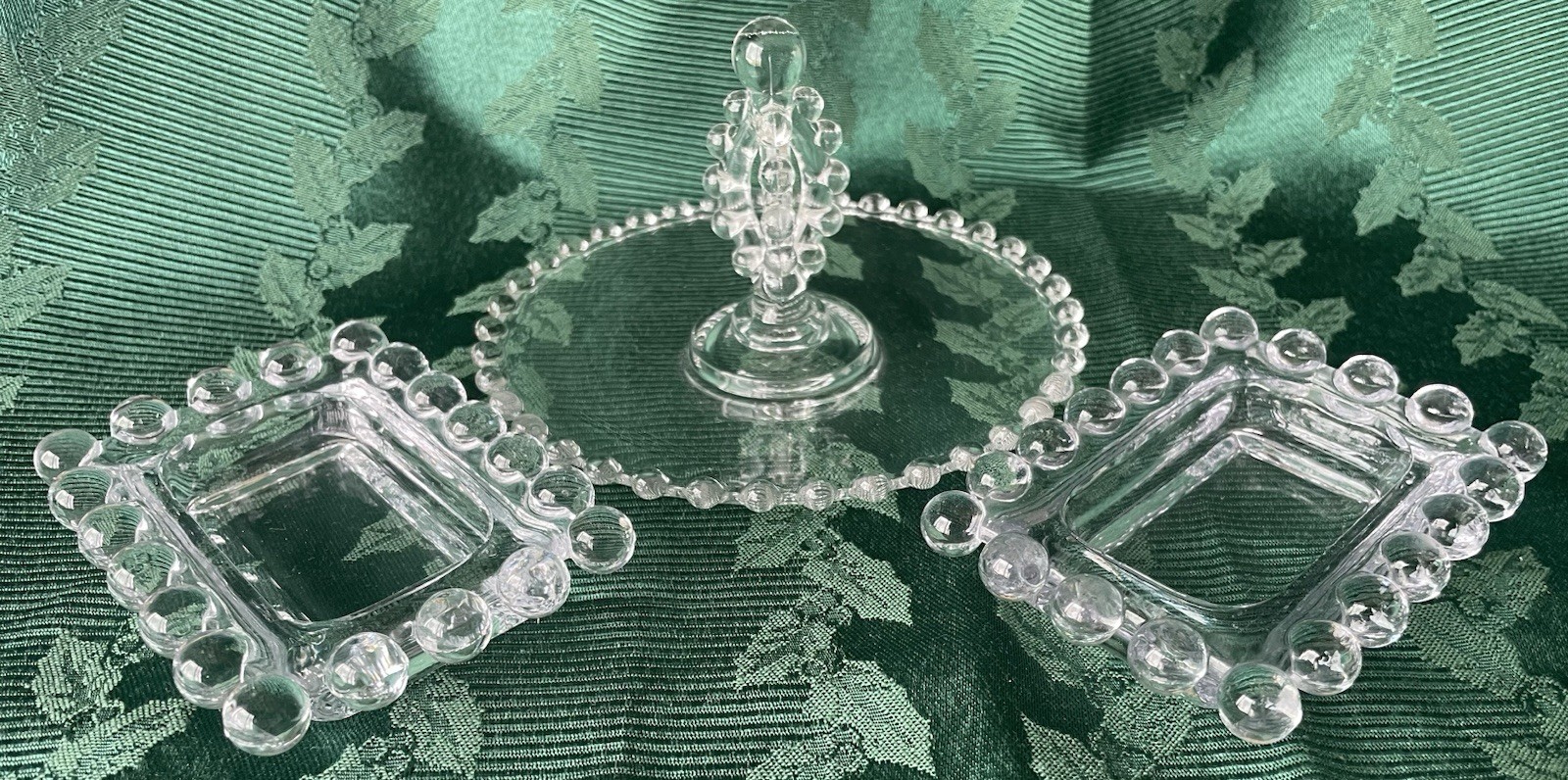 Candlewick Elegant Glass 2 Rectangular Ashtrays & 5.5” Lemon Server Set of 3 Vtg