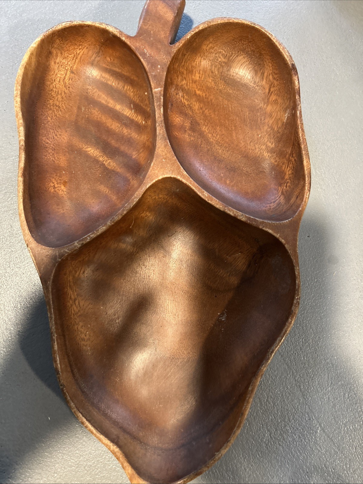 Vintage Genuine Monkey Pod Wood Leaf Serving Tray 3 Sections hand crafted.