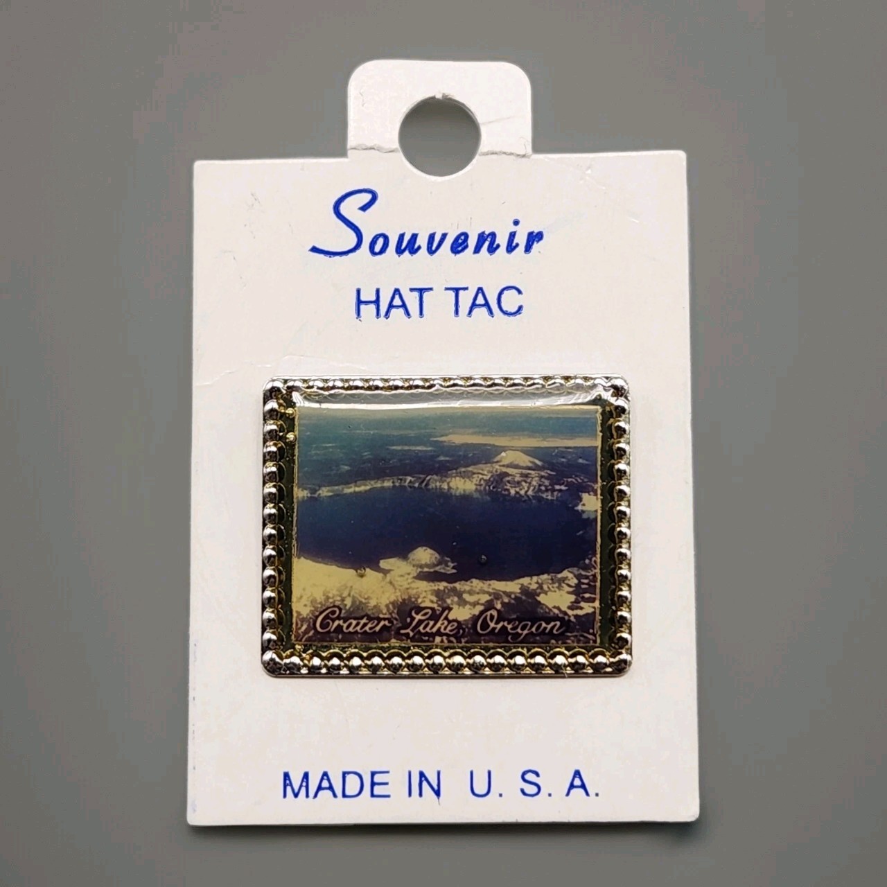 Vtg Crater Lake Souvenir Pin Hat Oregon Brooch Stamp Shape 60s 70s Made in USA