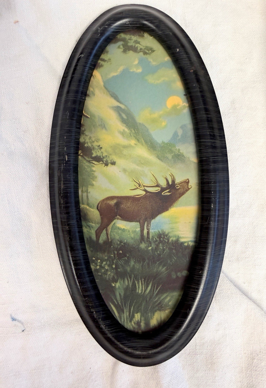 Vintage oval framed  elk cabin ranch decor
