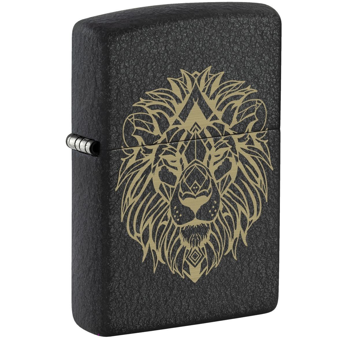 Zippo Lighter: Lion Design, Engraved - Black Crackle 46865