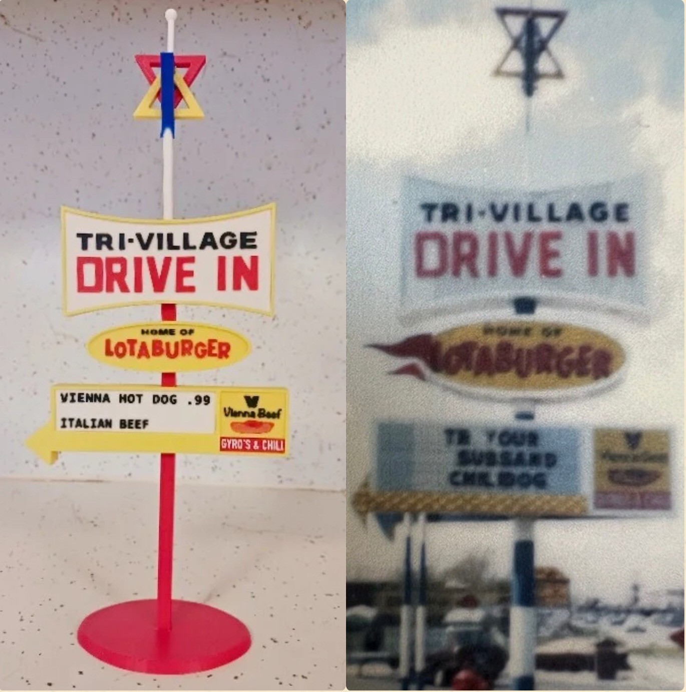 TRI-VILLAGE DRIVE IN Custom 3d Printed Miniature Sign 10+