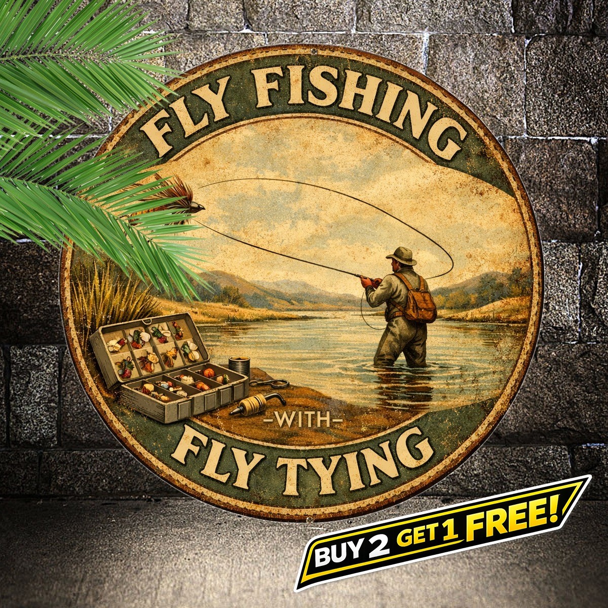Fly Fishing Vintage 8x8 Round Aluminum Wall Art Metal Tin Sign Angler Gift