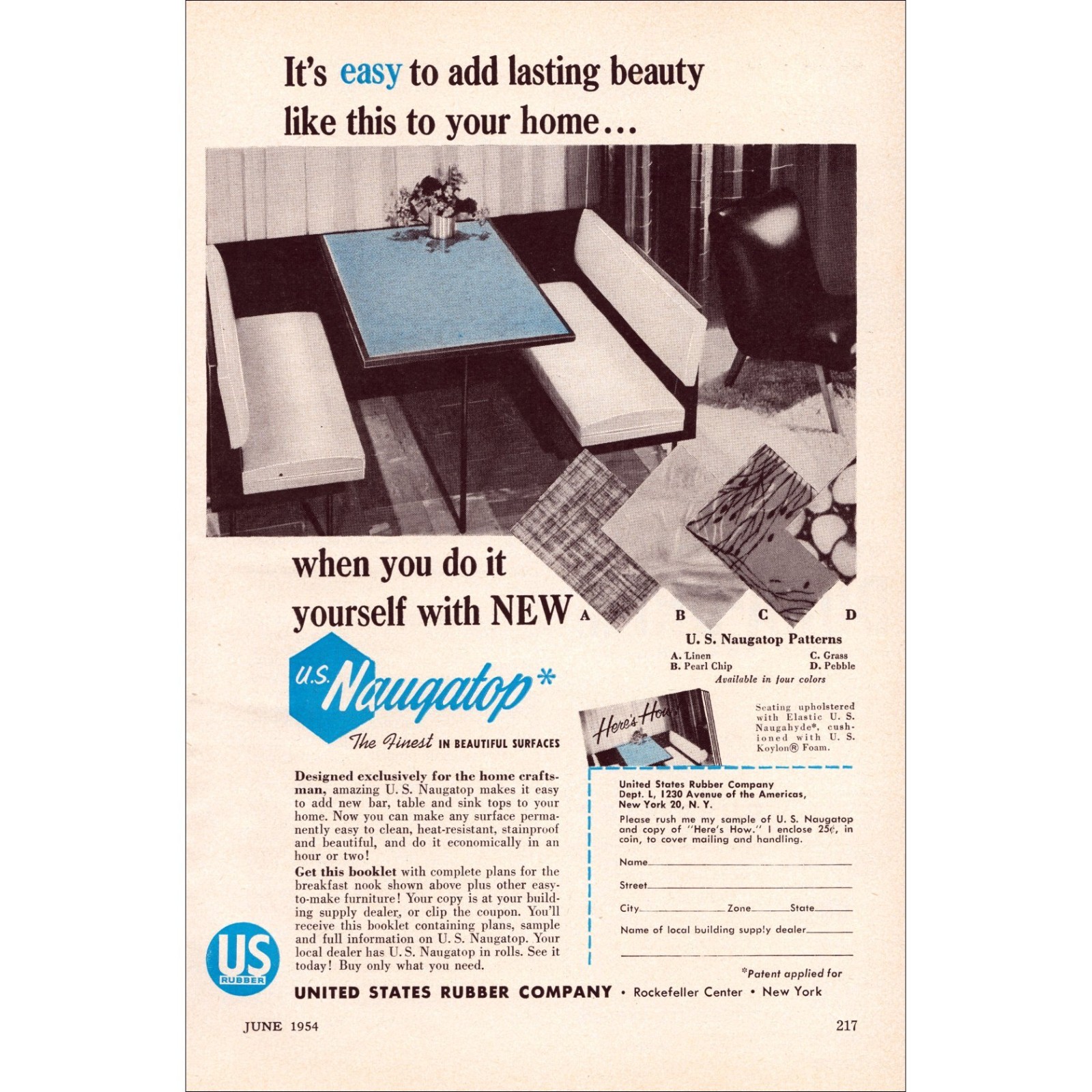 1954 United States Rubber Company Naugatop Counters Original Vintage Print Ad 1954 United States Rubber Company Naugatop Counters Original Vintage Print Ad