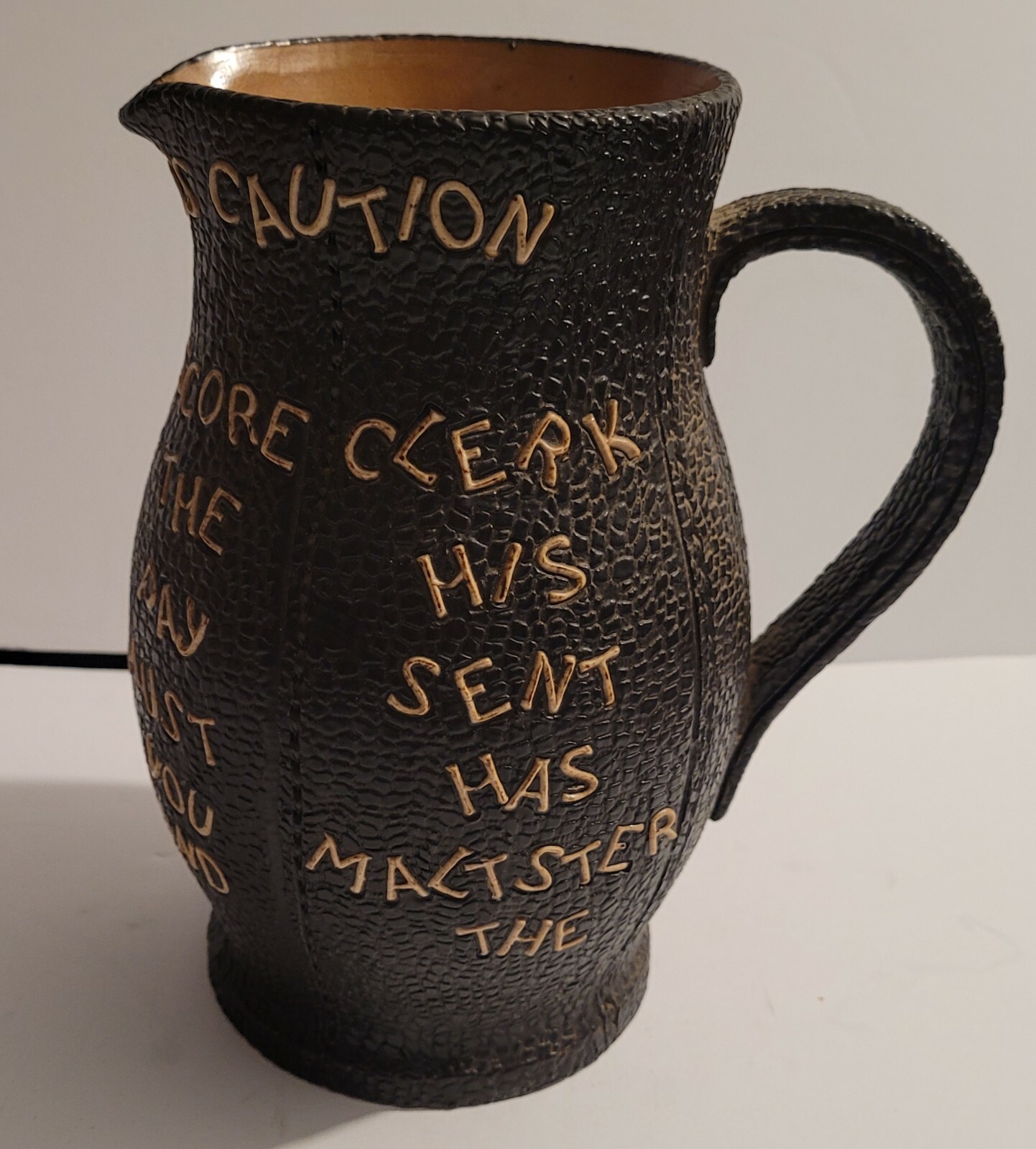 RARE Royal Doulton Leather Bound Lambeth Slater The Landlords Caution Water Jug