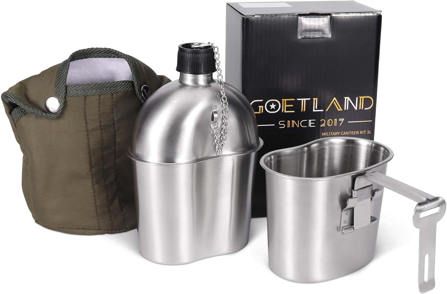 Goetland Stainless Steel WWII US Army Canteen Water Bottle Military Canteen Kit Goetland Stainless Steel WWII US Army Canteen Water Bottle Military Canteen Kit