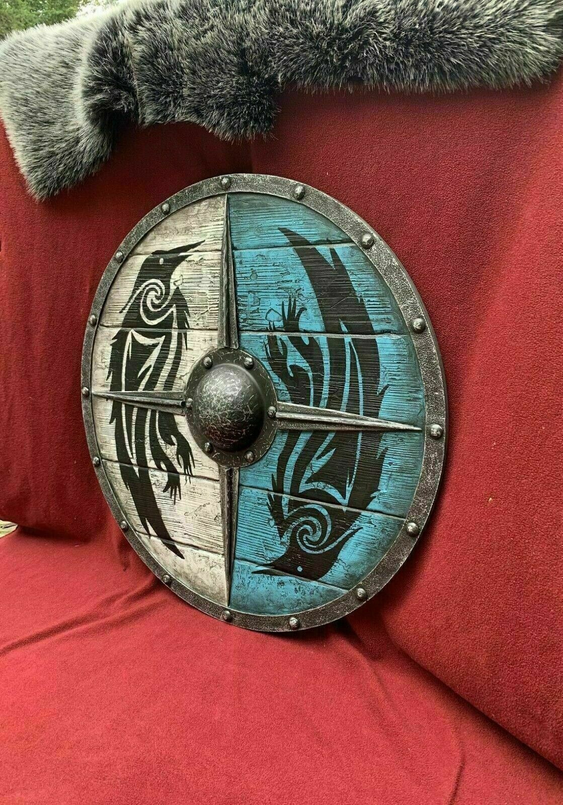 Medieval Viking Raven Wood Shield Valhalla Warrior Reproduction Battle Style