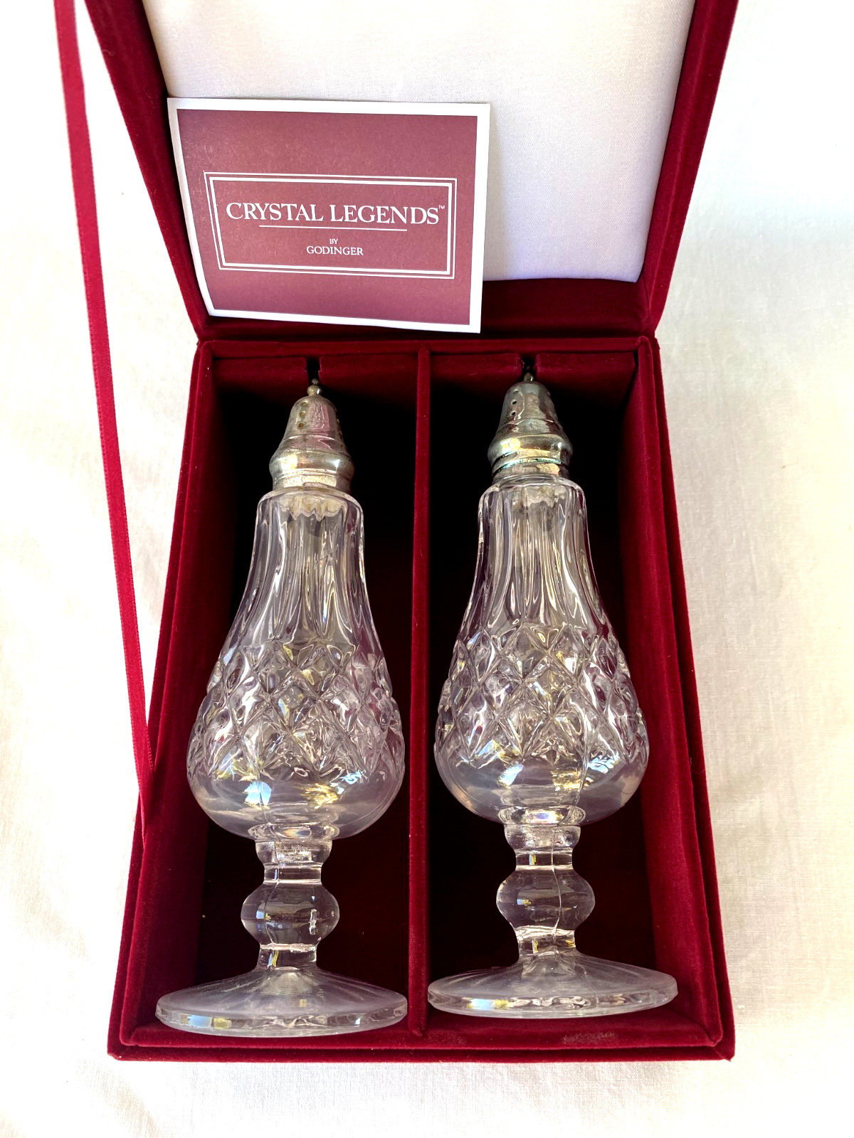 Godinger Crystal Legends 24% Lead Crystal Salt Pepper Shakers 7\
