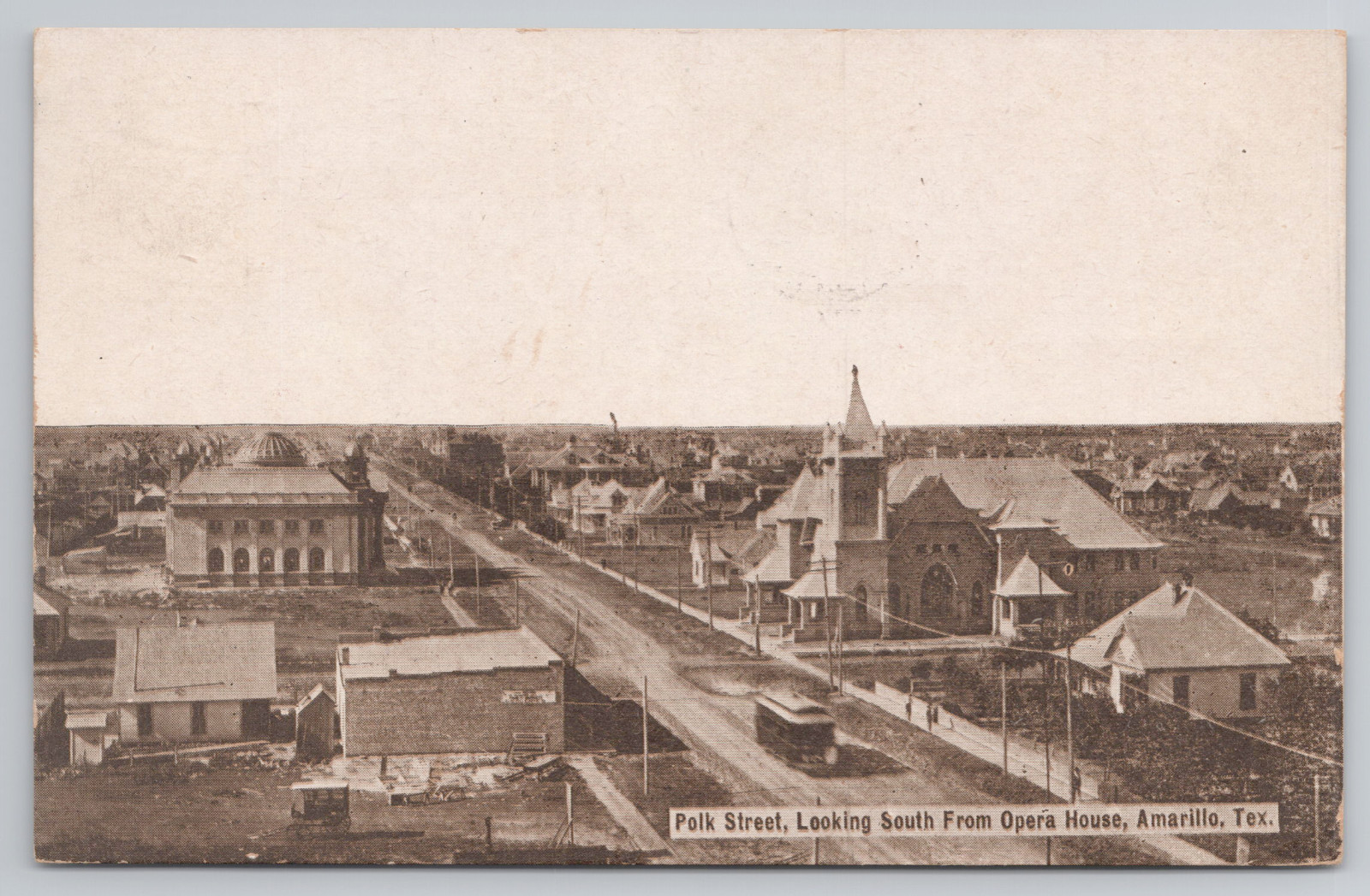 Amarillo TX Polk Street, Looking From Opera House Texas Postcard Church PM 1909 Amarillo TX Polk Street, Looking From Opera House Texas Postcard Church PM 1909