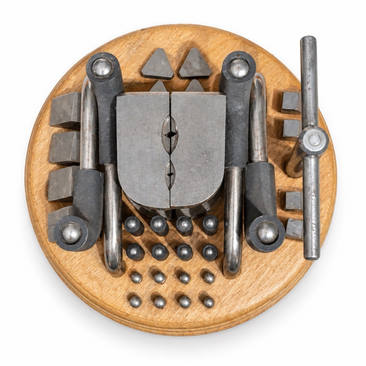 Vintage Victor Engraving Ball Vise Attachment Set Jaws Pins Key Wood Base