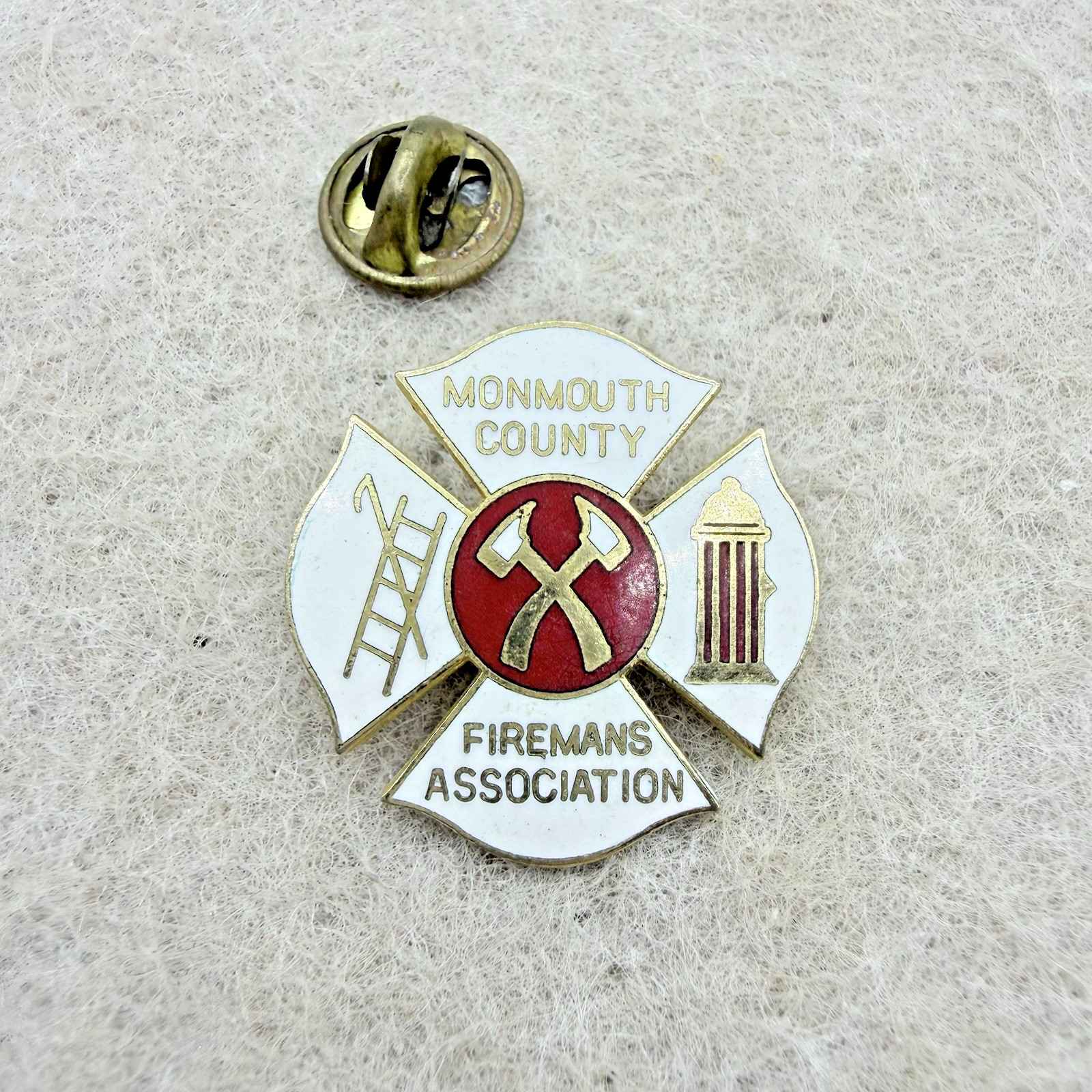 Vintage Monmouth County Fireman\'s Association Lapel Pin Crossed Axes Ladder Vintage Monmouth County Fireman\'s Association Lapel Pin Crossed Axes Ladder