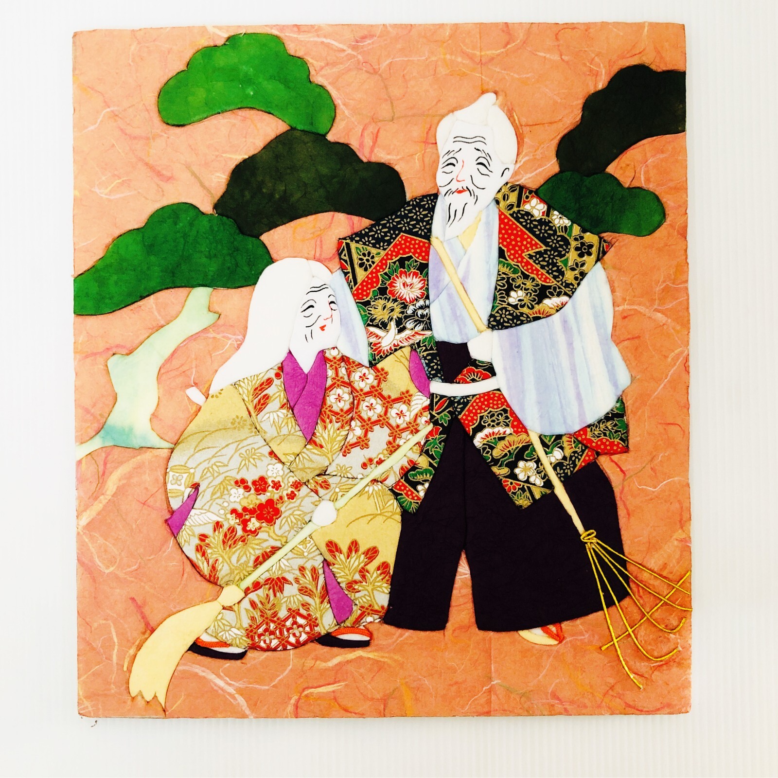 Japanese Art Board Oshie Shikishi Paper Craft Takasago Old Man & Woman Elderly