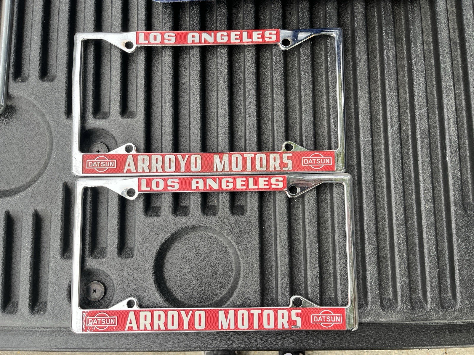 Los Angeles Arroyo Motors Datsun Dealership License Plate Frames Set of 2 NOS