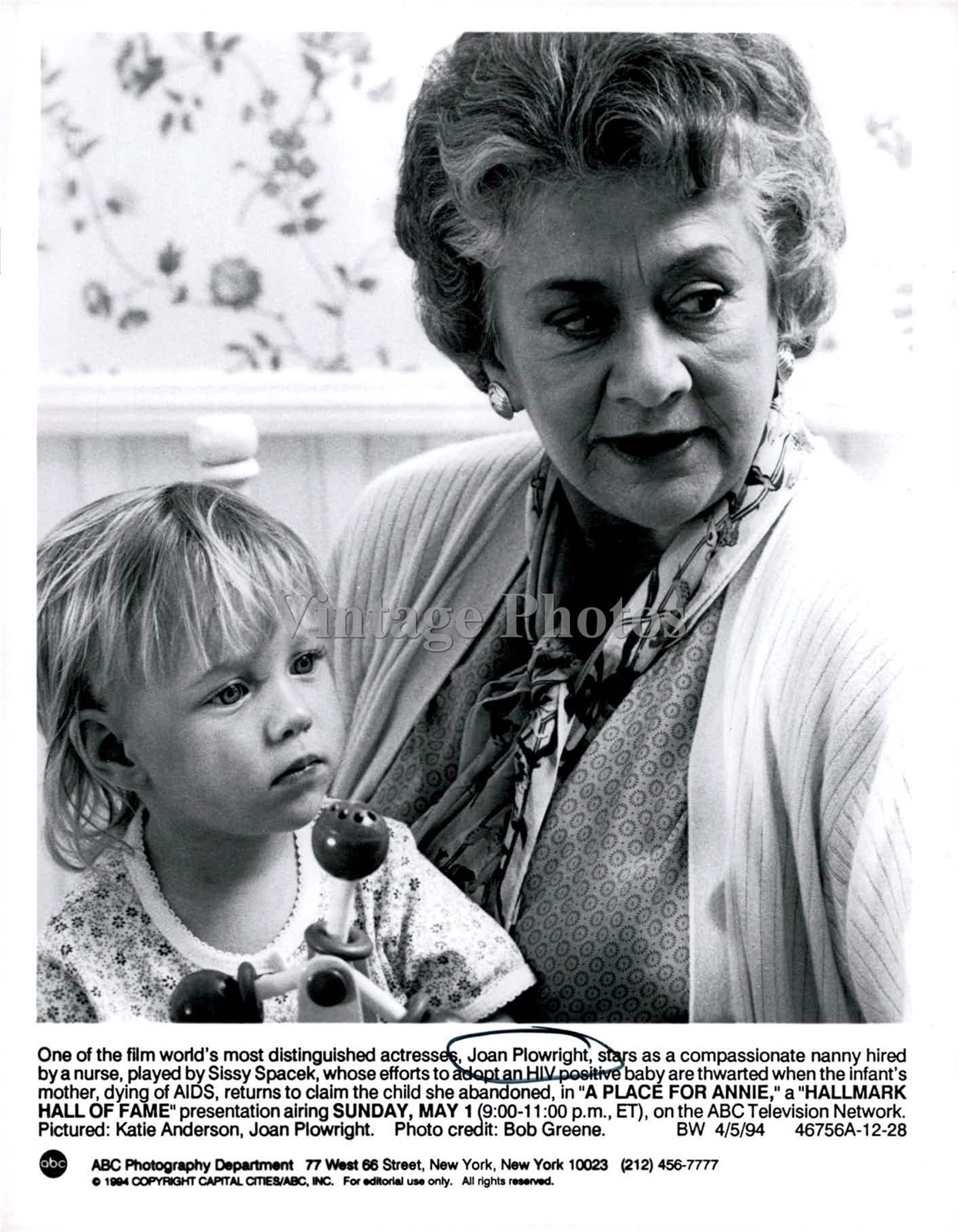 1994 New York Joan Plowright Katie Anderson Place For Annie Vintage Photo 7x9