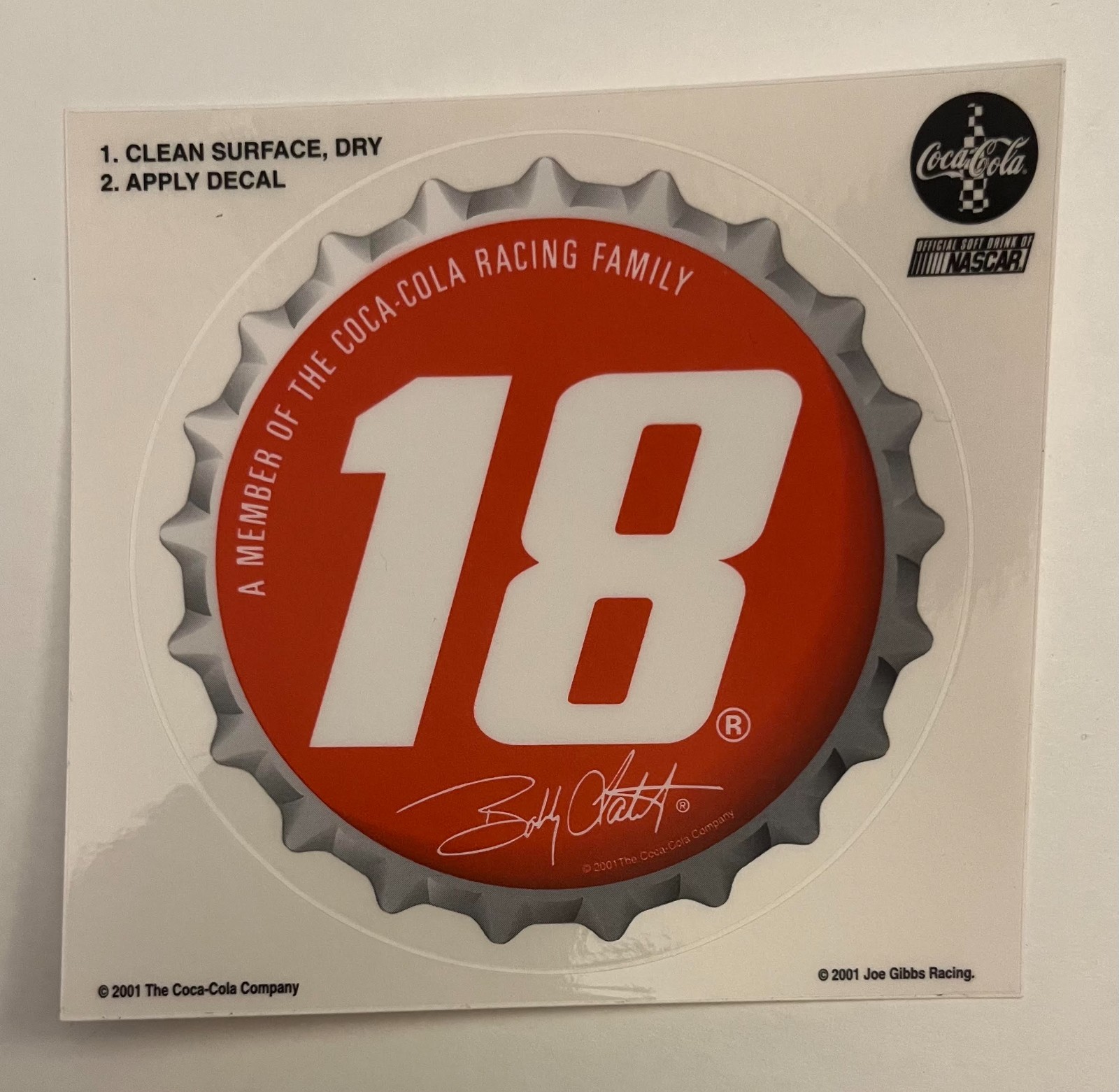 #18 BOBBY LABONTE NASCAR COCA-COLA RACING 2001 VINTAGE BOTTLE CAP DECAL STICKER