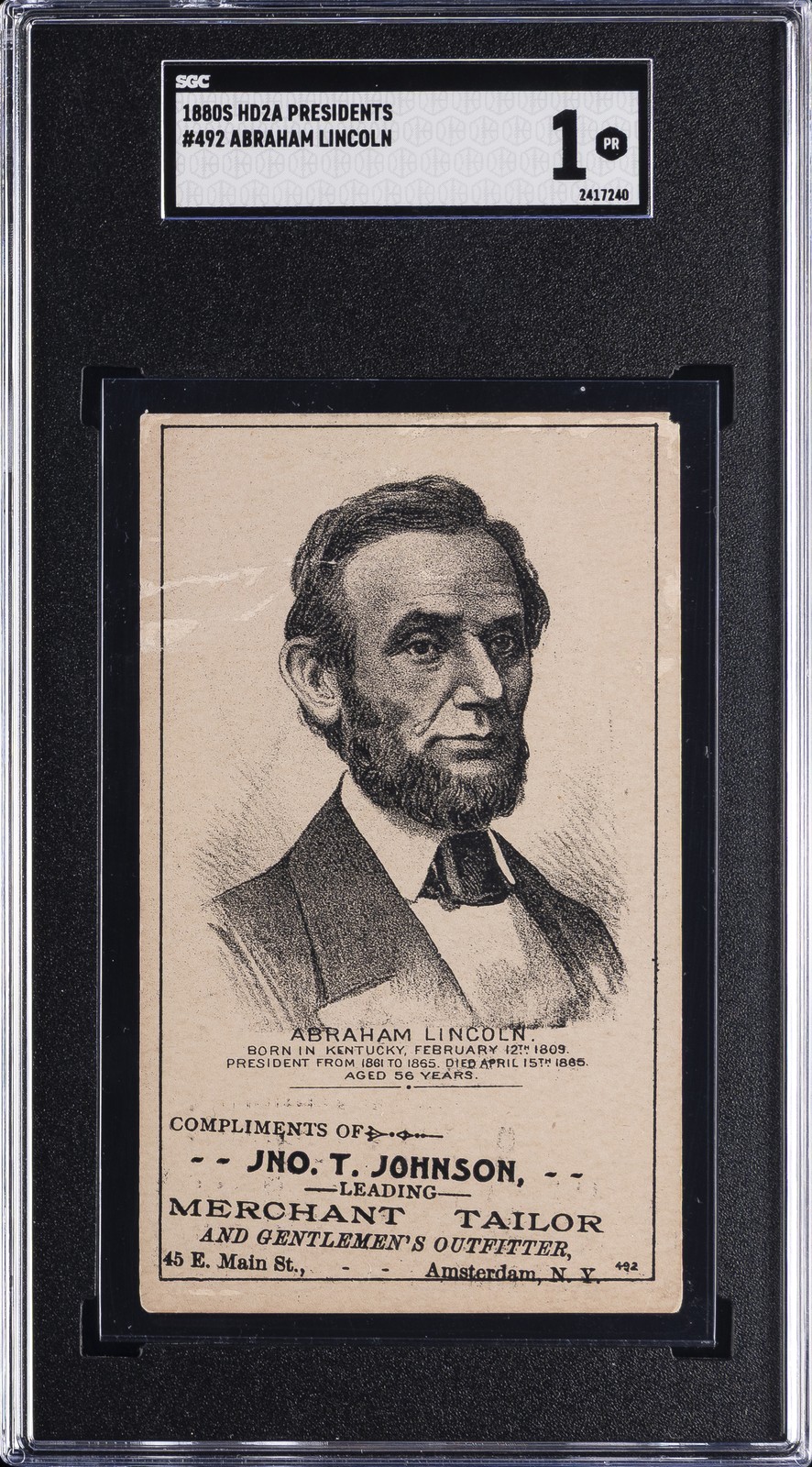 1880 HD2A US PRESIDENT #492 ABRAHAM LINCOLN SGC 1