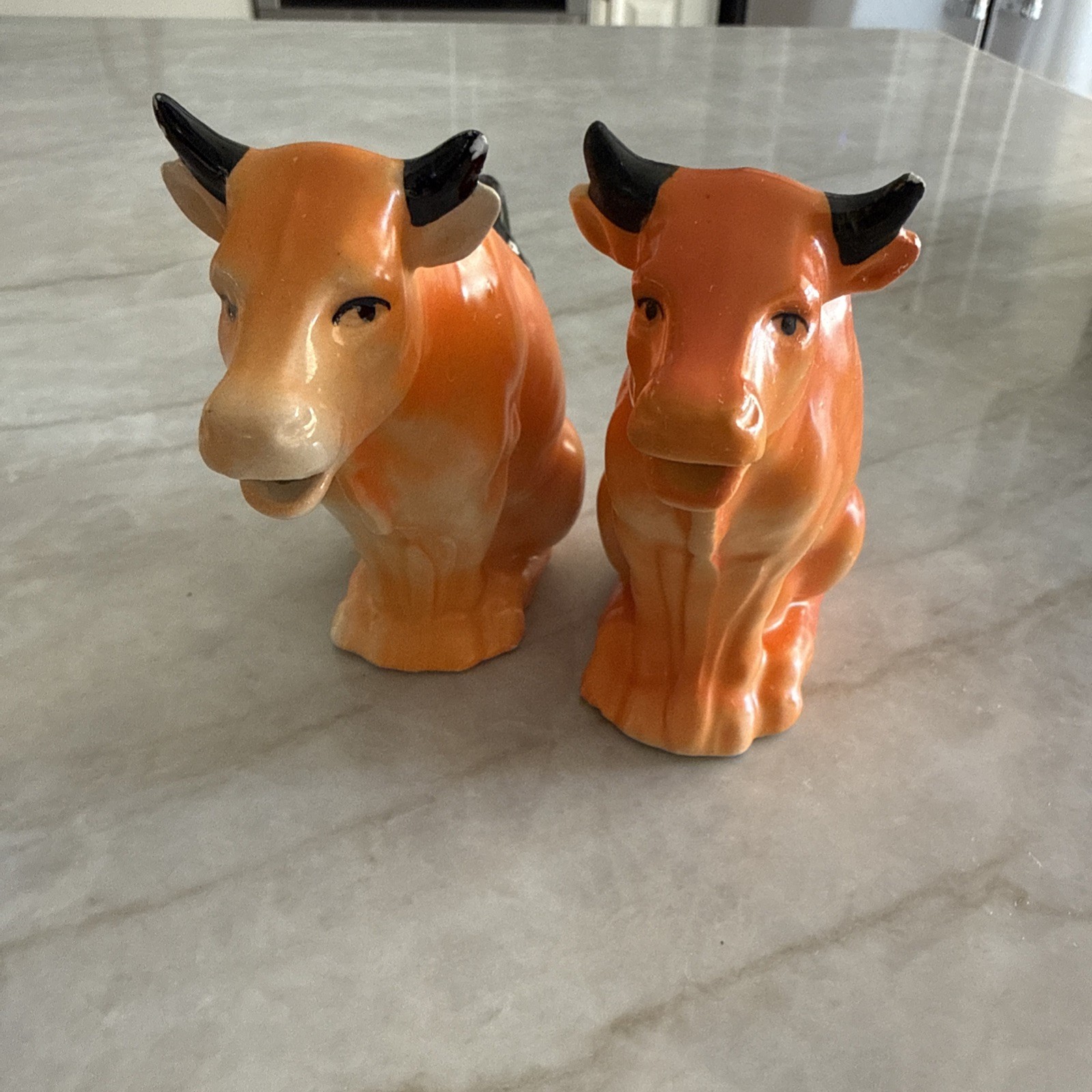 Vintage Czechoslovakia Orange Cow Creamers Pair Hand Painted Czech Pottery Vintage Czechoslovakia Orange Cow Creamers Pair Hand Painted Czech Pottery
