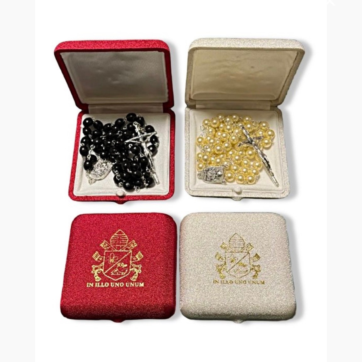 Rare Official Papal Rosaries Silk Cases Pontificate Pope Leo XIV Prevost Set