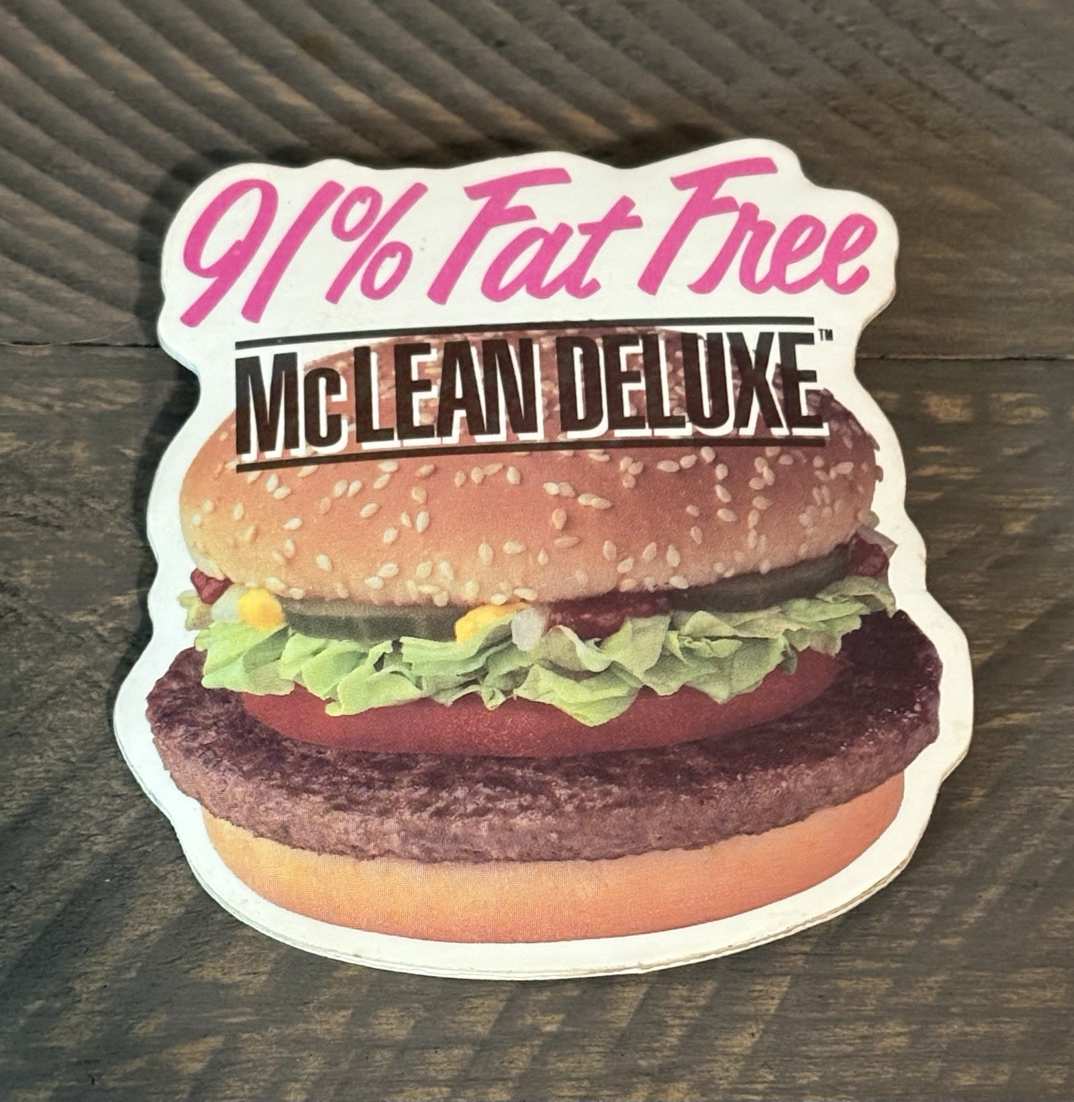 VTG McDonald\'s McLean Deluxe Hamburger Promo Employee Button Pin 3.25x3”