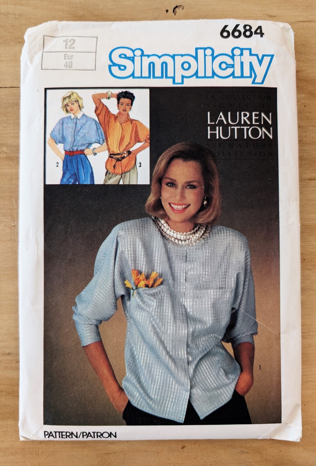 Simplicity 6684 Vtg Womens Fly Front Blouse Lauren Hutton Pattern Size 12 Uncut