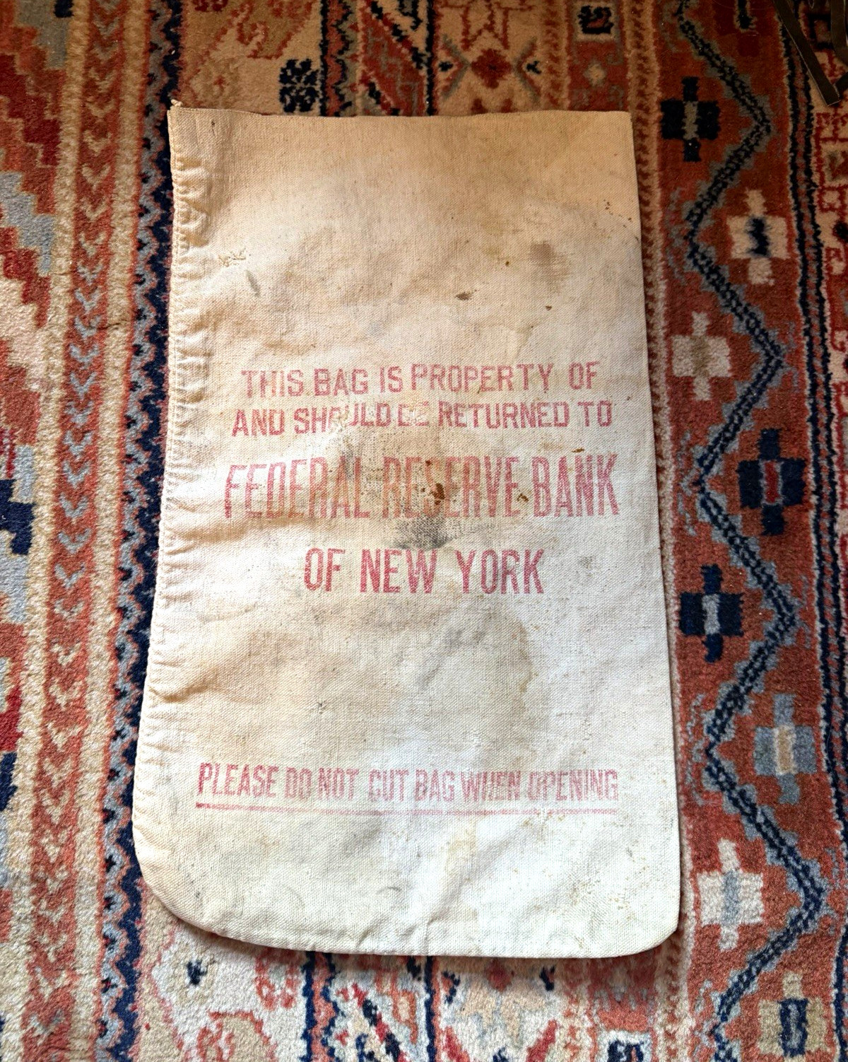 Vintage Federal Reserve Bank of New York Canvas Deposit Bag \