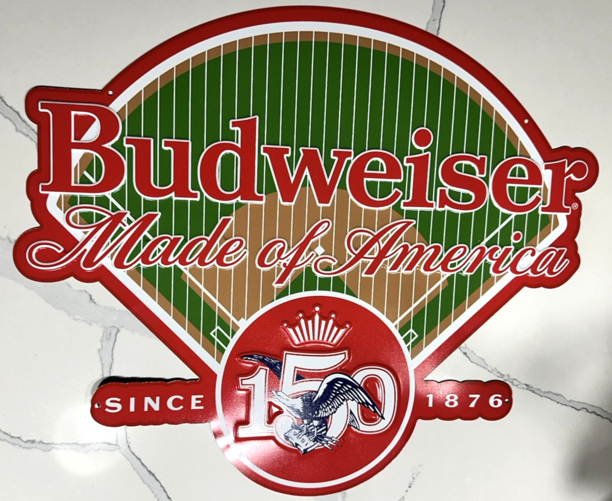 BUDWEISER BEER Sign Metal Tin Tacker Made of America 150 18x15 MLB Baseball BAR BUDWEISER BEER Sign Metal Tin Tacker Made of America 150 18x15 MLB Baseball BAR