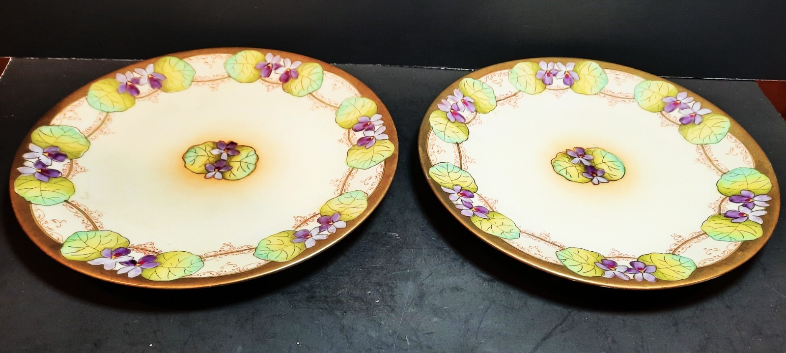 Two Vntg. Hand-Painted Prussia Crown B Decorative 8.5” Plates Two Vntg. Hand-Painted Prussia Crown B Decorative 8.5” Plates