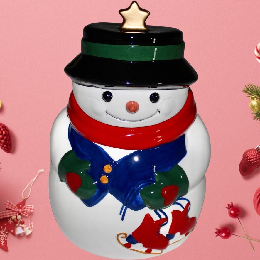Christmas Holiday Cookie Jar Snowman Allure 1998 Hand Painted Ceramic Vintage Christmas Holiday Cookie Jar Snowman Allure 1998 Hand Painted Ceramic Vintage