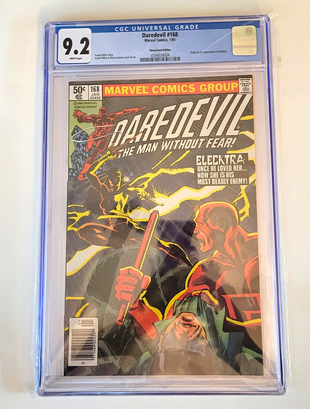 Daredevil #168 Marvel 1981 CGC 9.2 Newsstand Origin & 1st Elektra