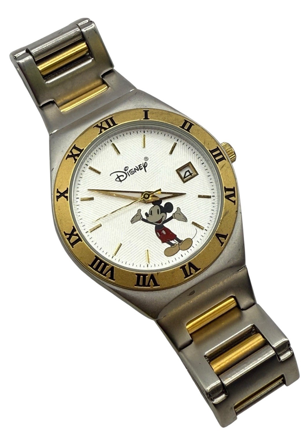 Disney Mickey Mouse Watch Two Tone Men’s Bracelet DIS 08010 New Battery Date