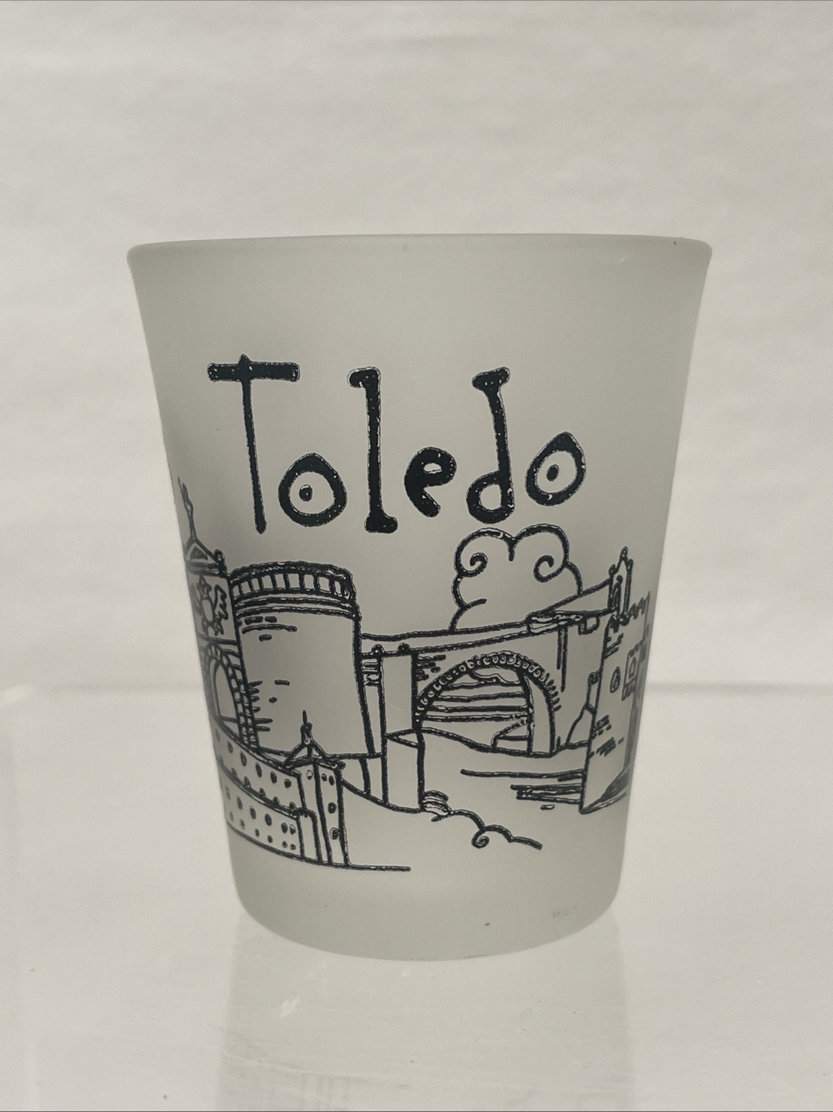 Toledo Spain Frosted Glass Souvenir Shot Glass Toledo Spain Frosted Glass Souvenir Shot Glass