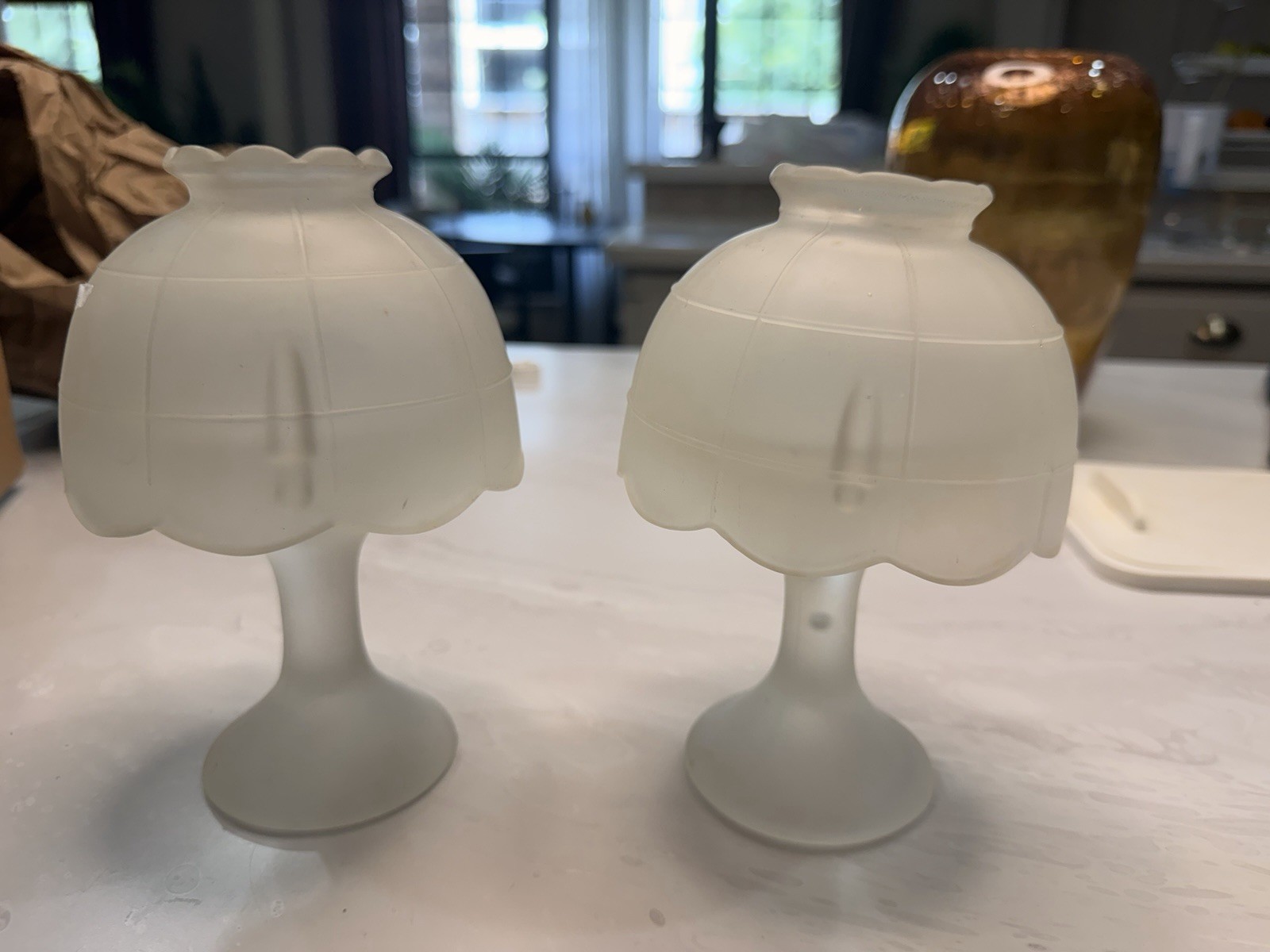 Vintage Partylite Frosted Glass Candle Lamps Set of 2